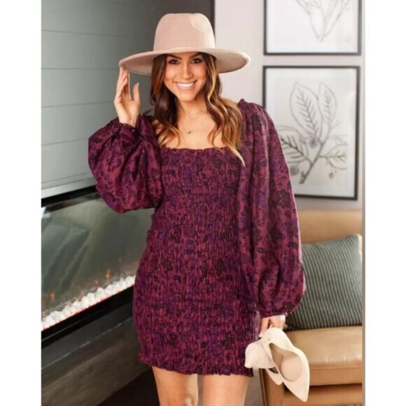 NWT Free People Smock It To Me Mini Dress Burgundy - Picture 2 of 12